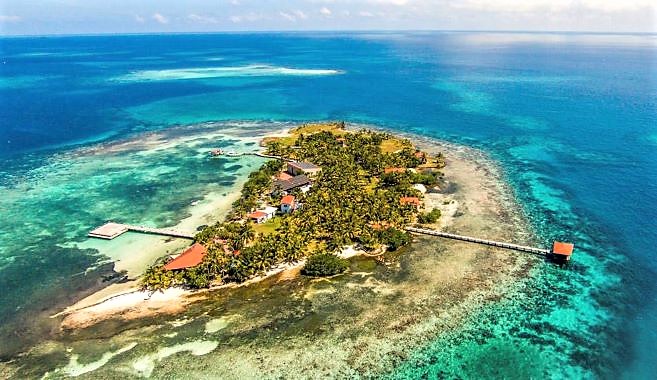 Aerial Hatchet Caye 2016 CROPPED Chabil Mar Resort Belize