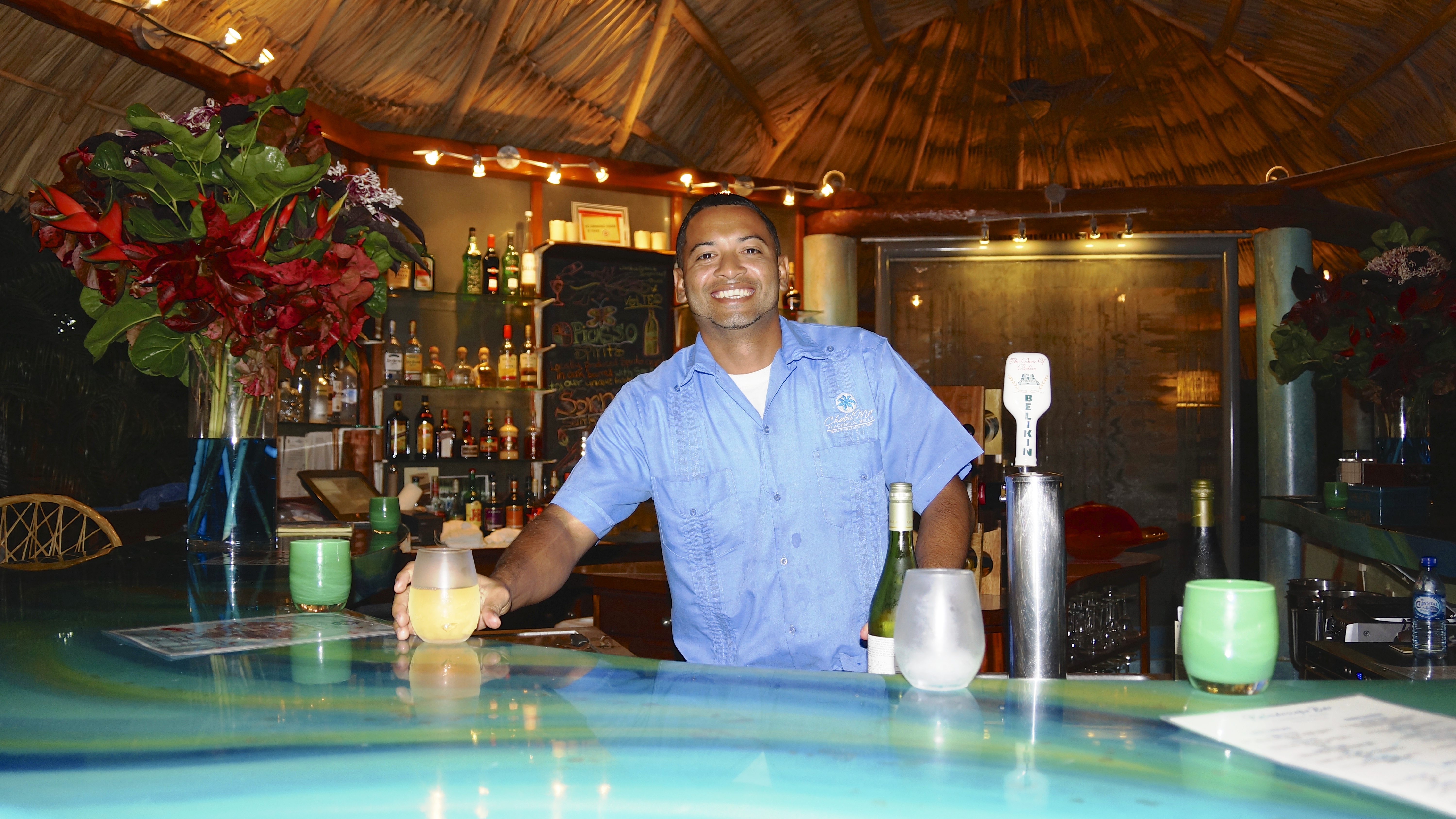 Darren serving at Bar 2 Chabil Mar Resort Belize